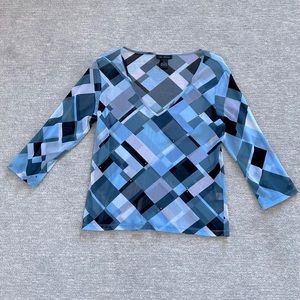 The Limited Blue Geometric Print Mesh Top